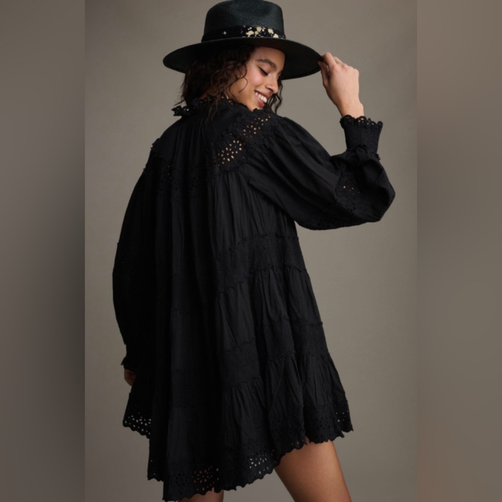 Anthropologie Venice Black Lace Layered Tunic Dress
